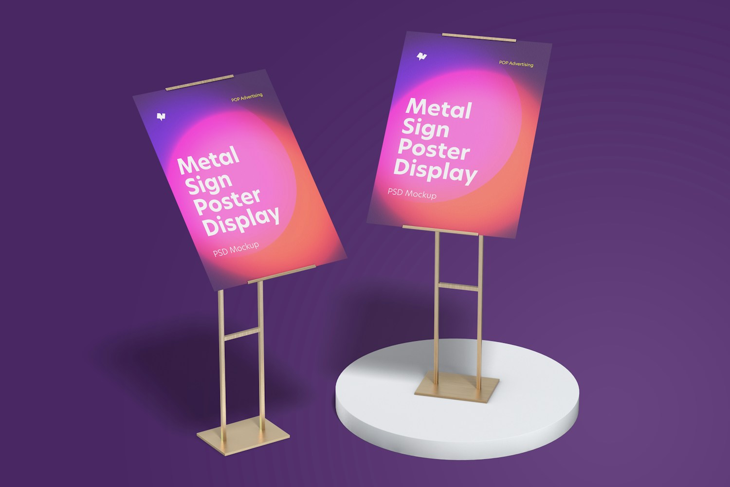 Metal Signs Poster Floor Display Mockup, Perspective