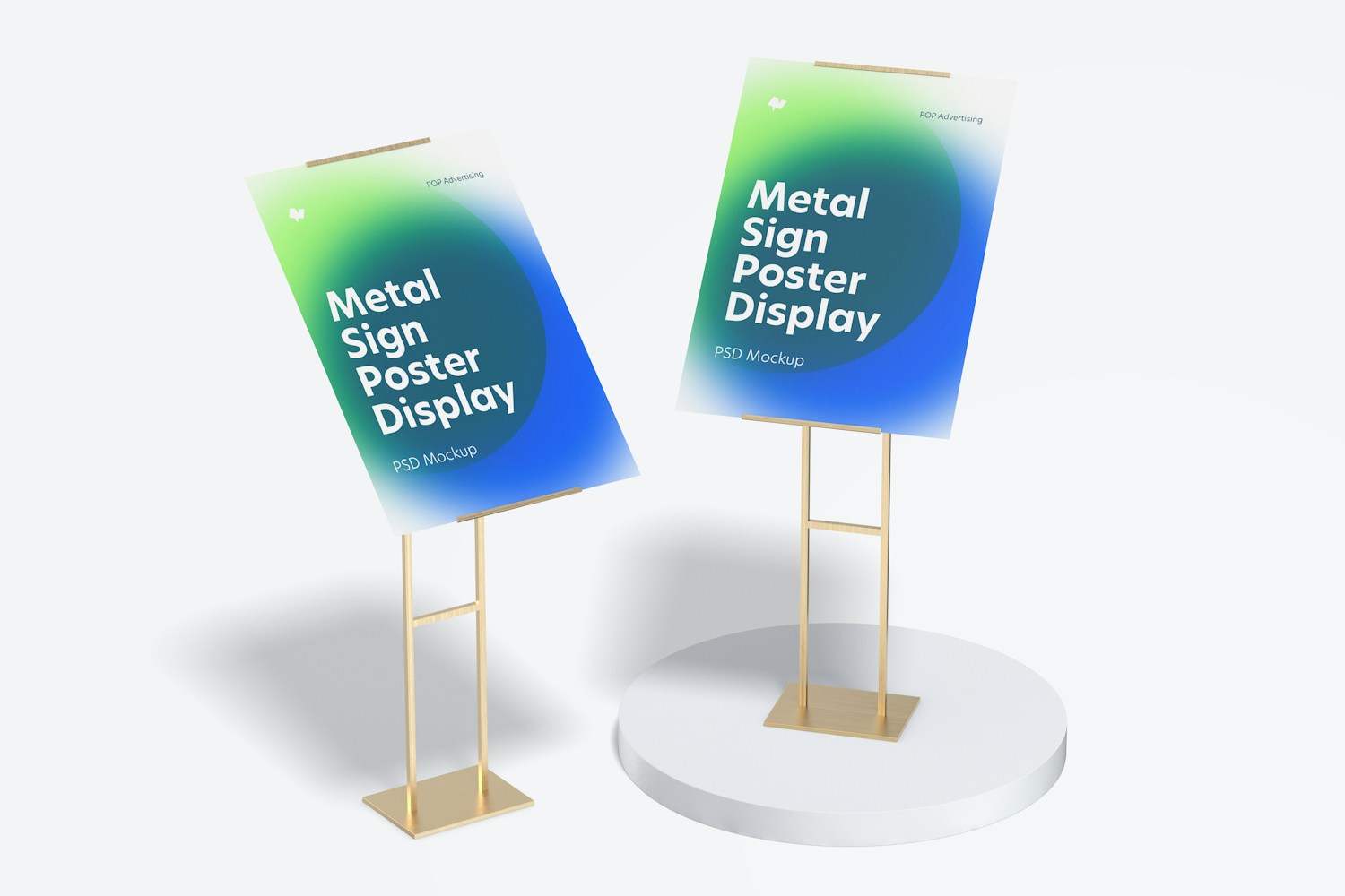 Metal Signs Poster Floor Display Mockup, Perspective