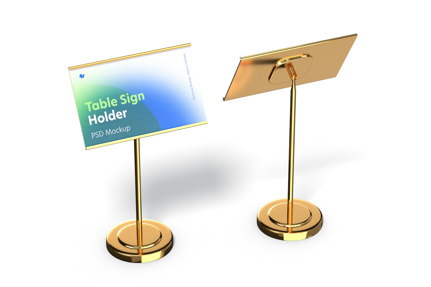 Table Sign Holders Metallic Base Mockup, Perspective