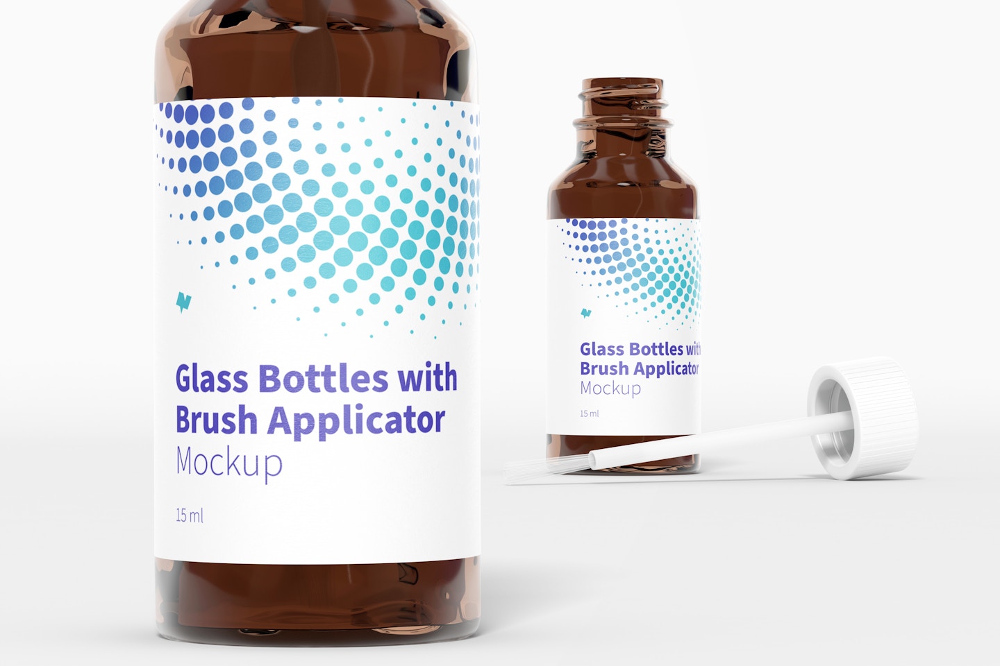 Glass Bottles with Brush Applicator Mockup, Close-Up