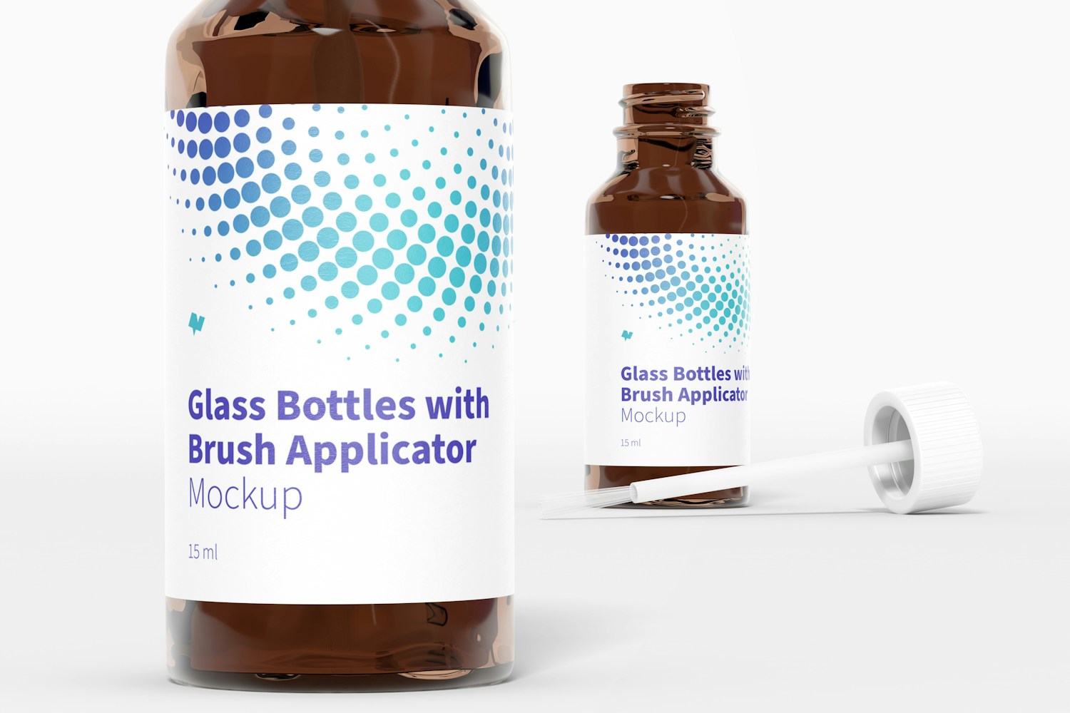 Glass Bottles with Brush Applicator Mockup, Close-Up Glass Bottles with Brush Applicator Mockup, Close-Up