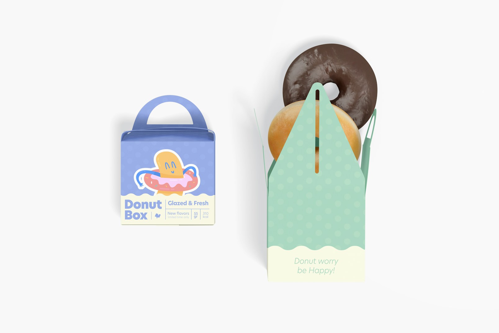 Donut Boxes with Handle Mockup, Top View