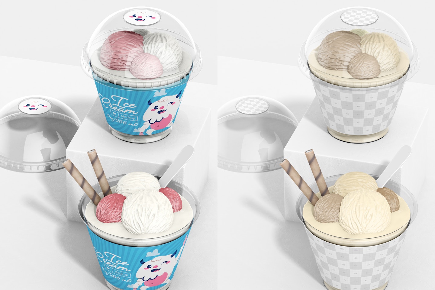 9 oz Ice Cream Cup with Lid Mockup, Perspective View