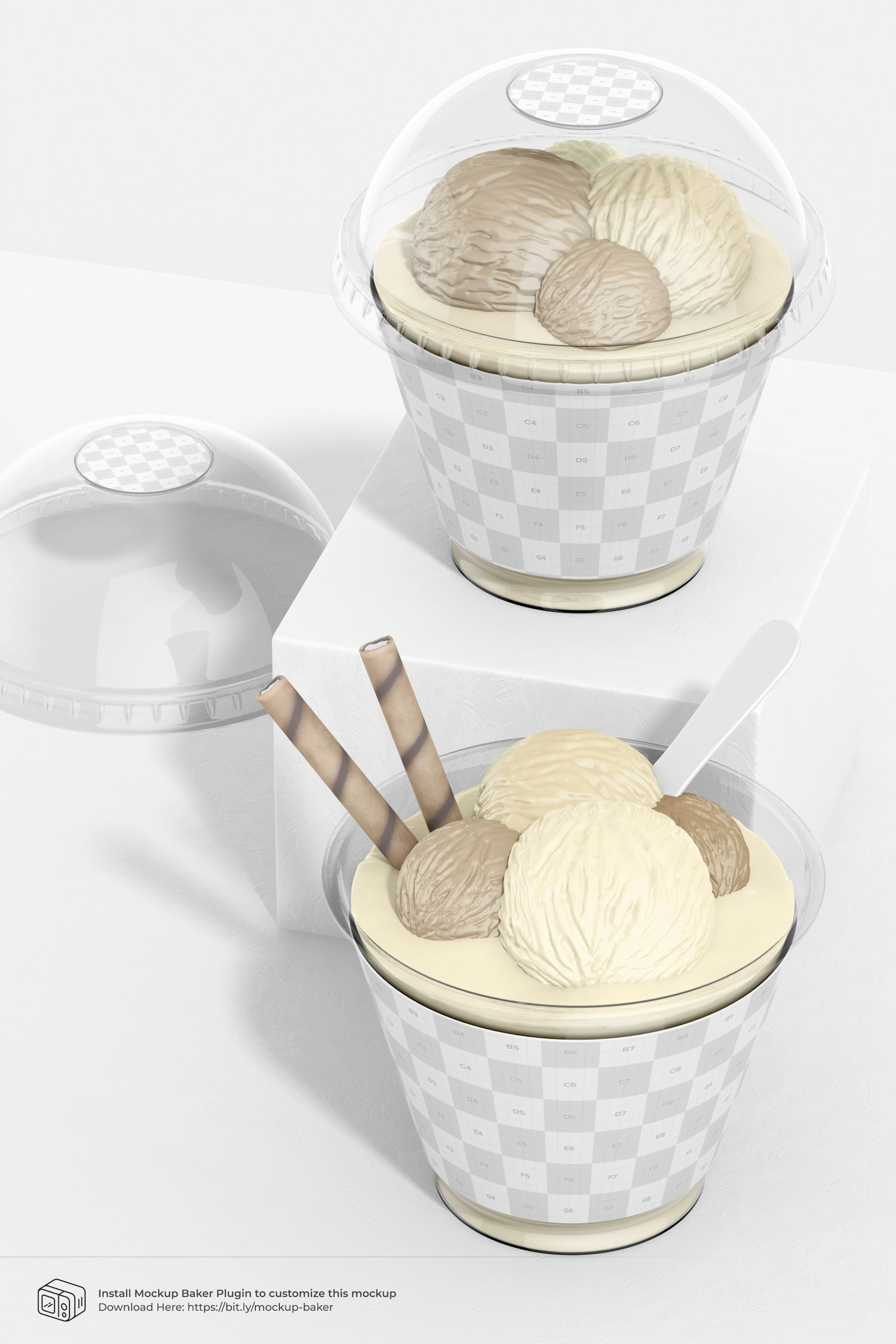 9 oz Ice Cream Cup with Lid Mockup, Perspective View