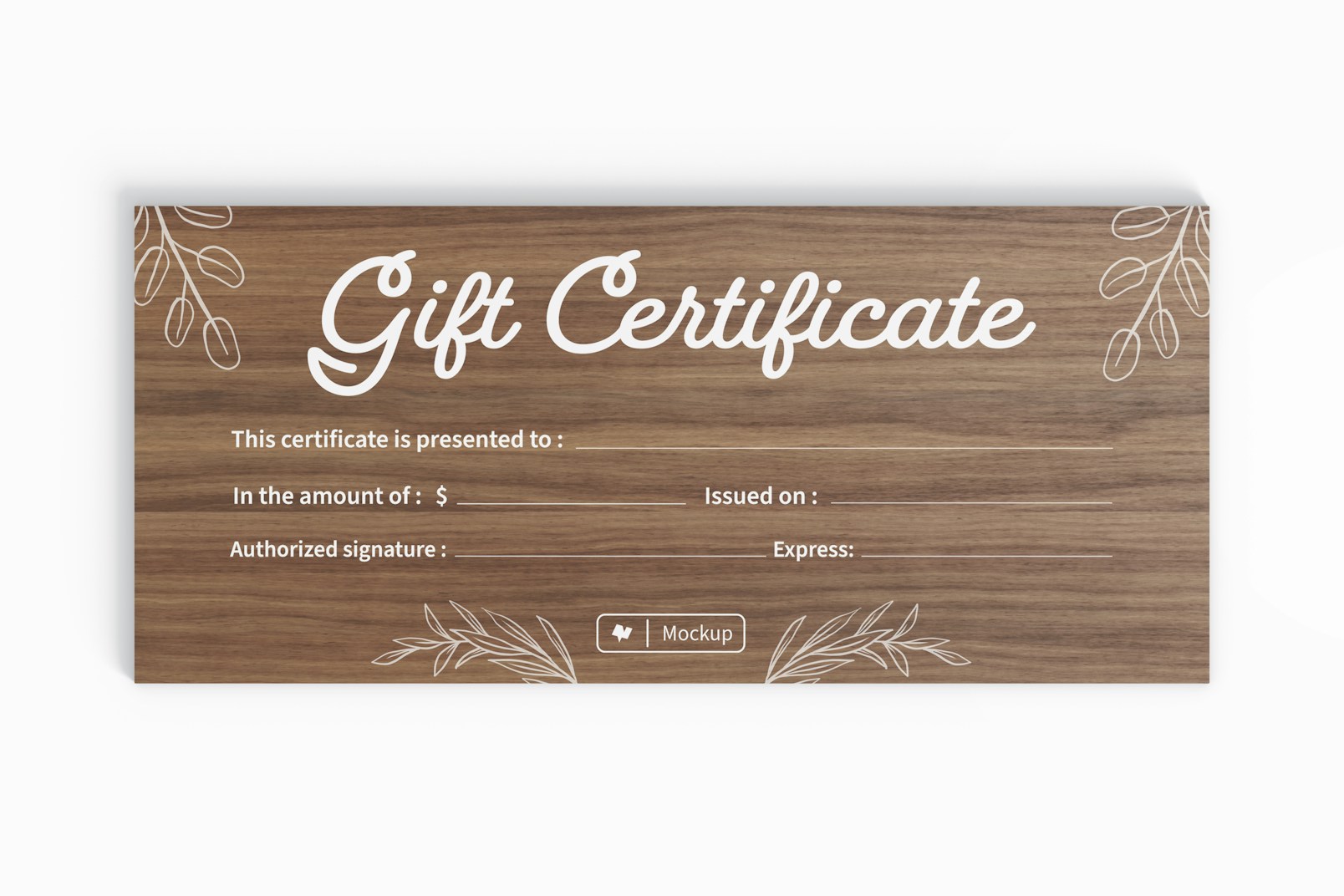 Rustic Gift Certificate Mockup, Top View
