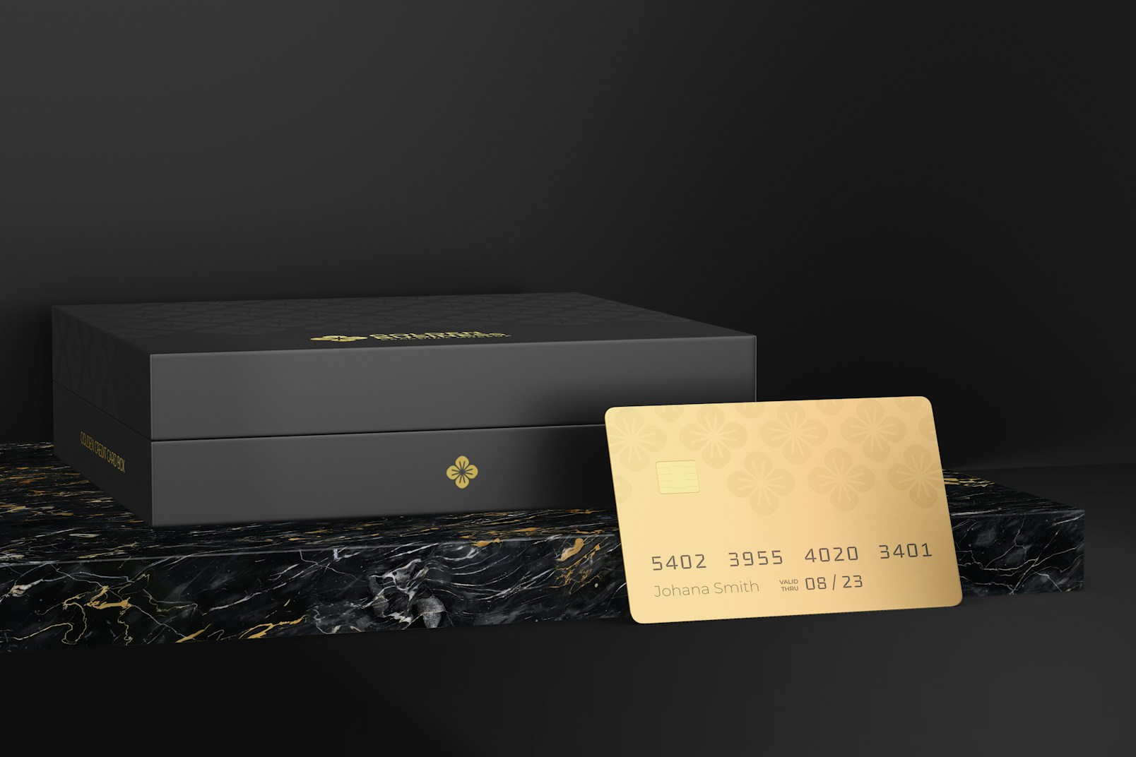 Golden Credit Card Box Mockup, Front View