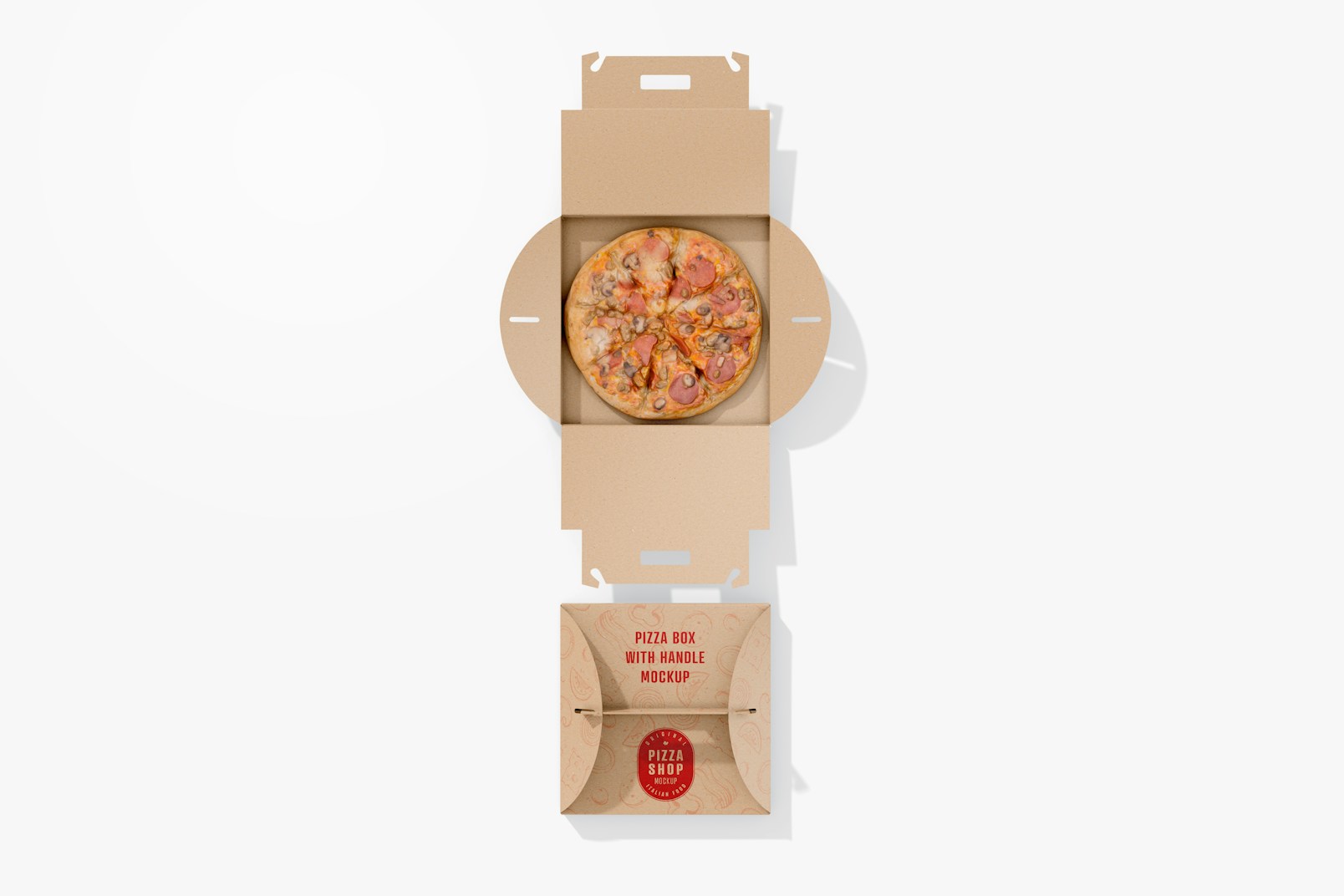 Pizza Boxes with Handle Mockup, Top View