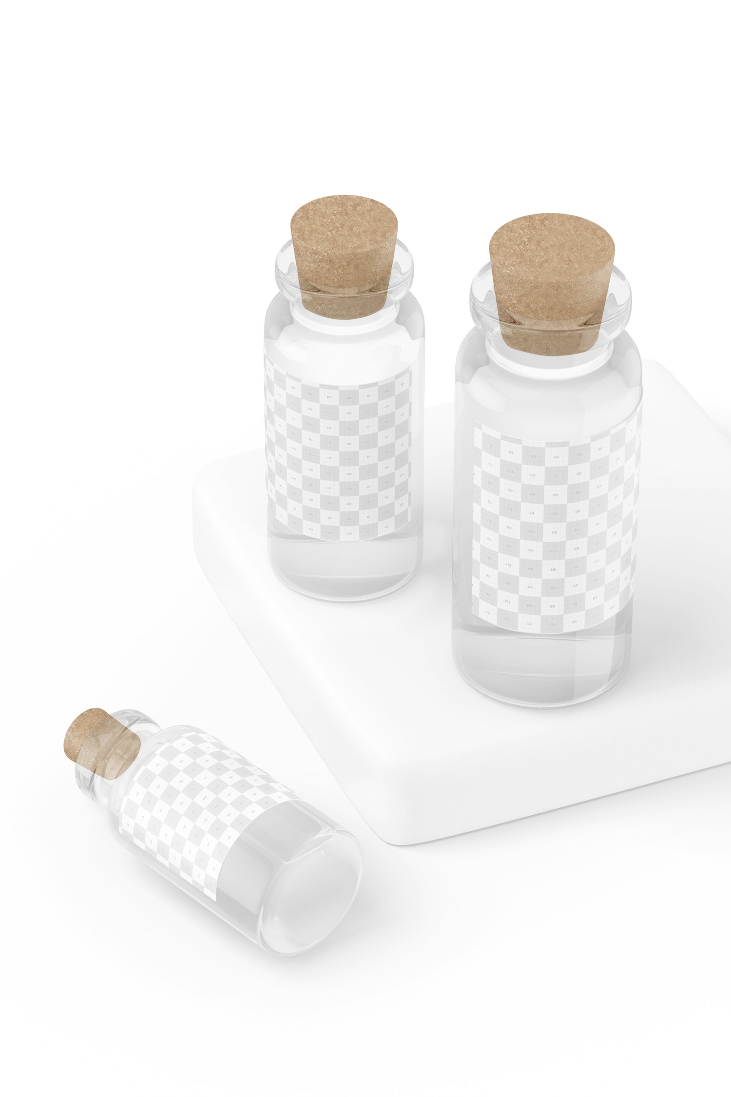 Glass Bottle Set with Cork Mockup, Standing and Dropped