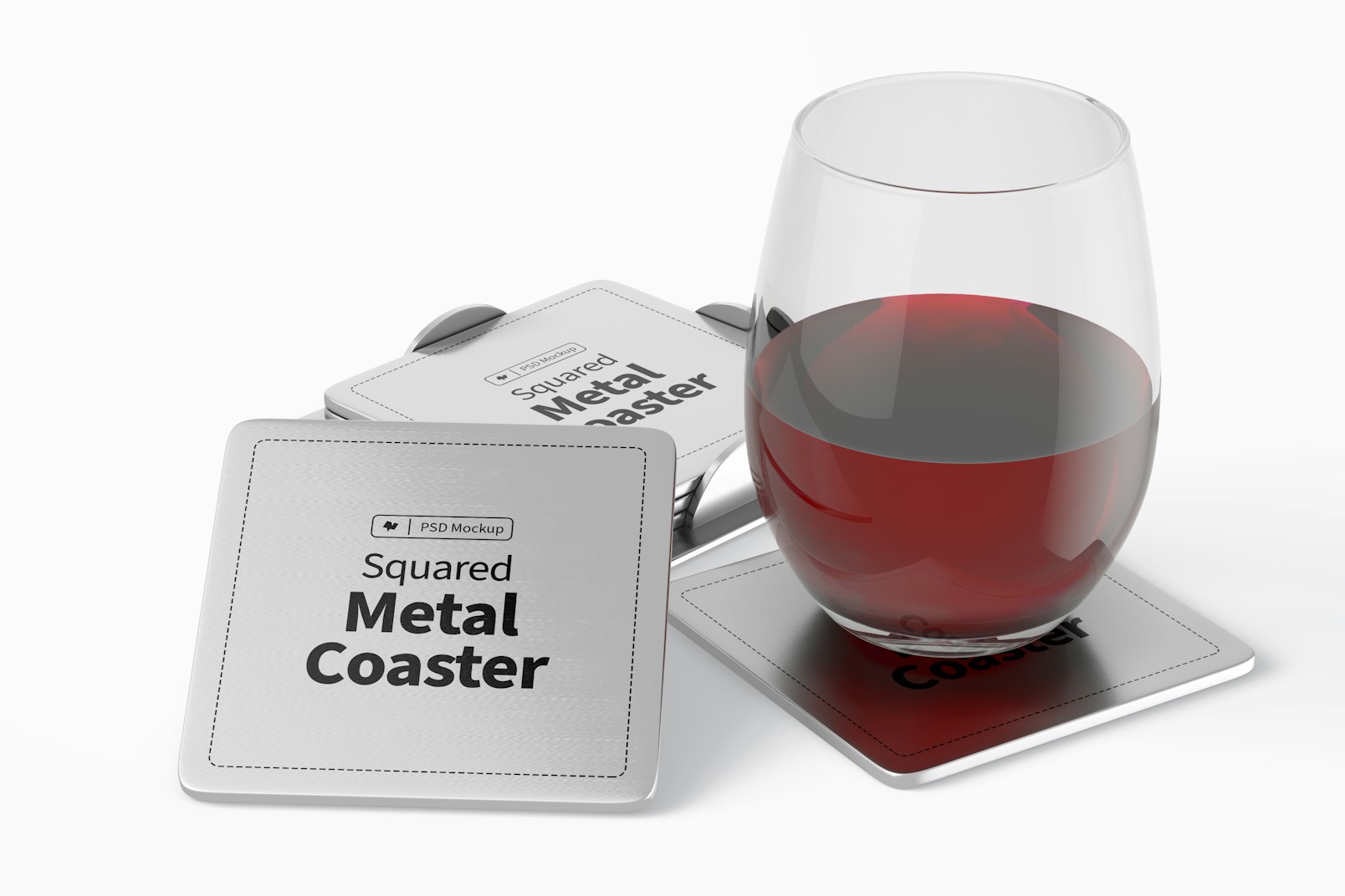 Squared Metal Coaster with Glass Mockup