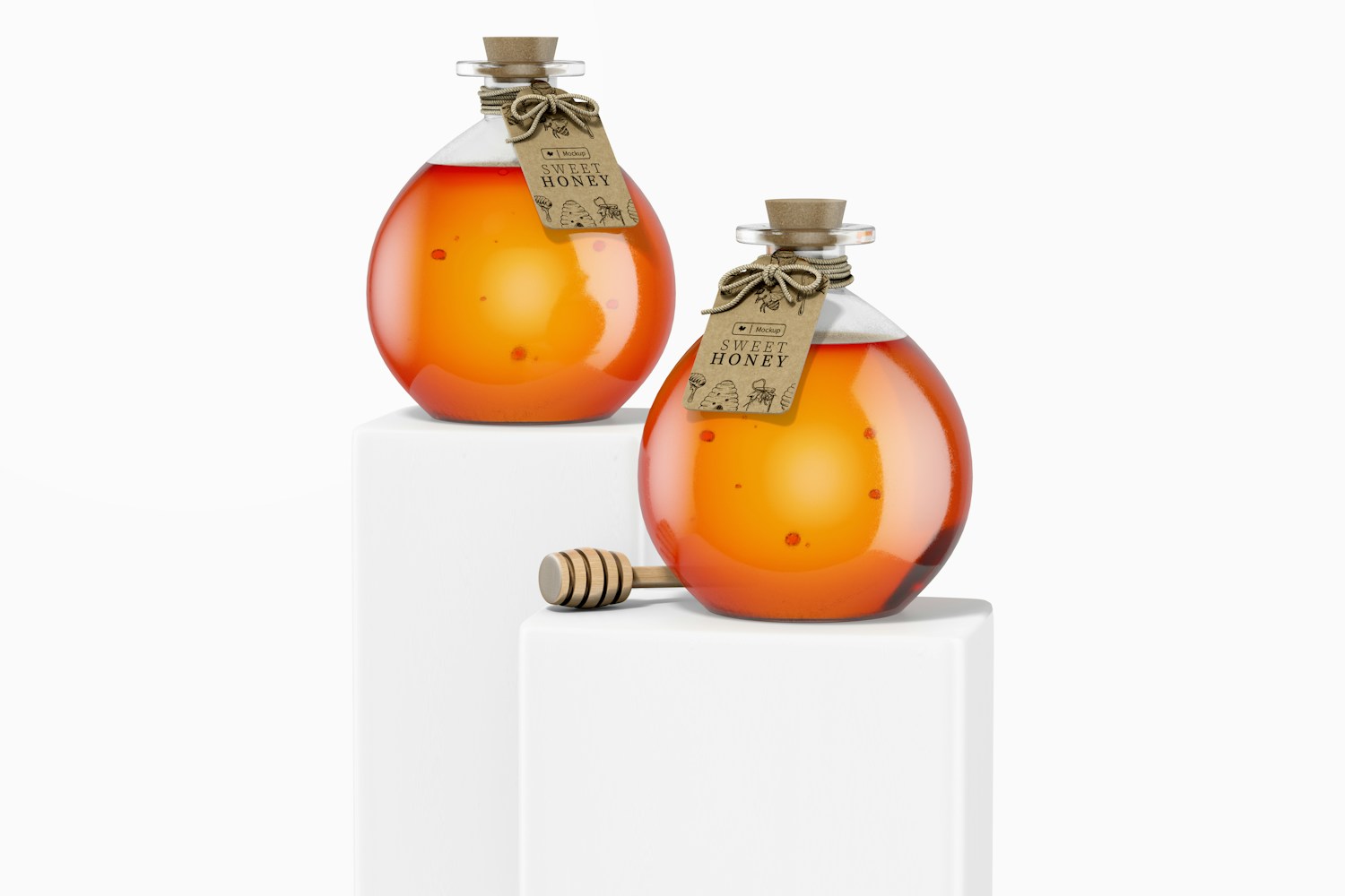 Round Honey Glass Bottle Mockup, Bottles Round Honey Glass Bottle Mockup, Bottles