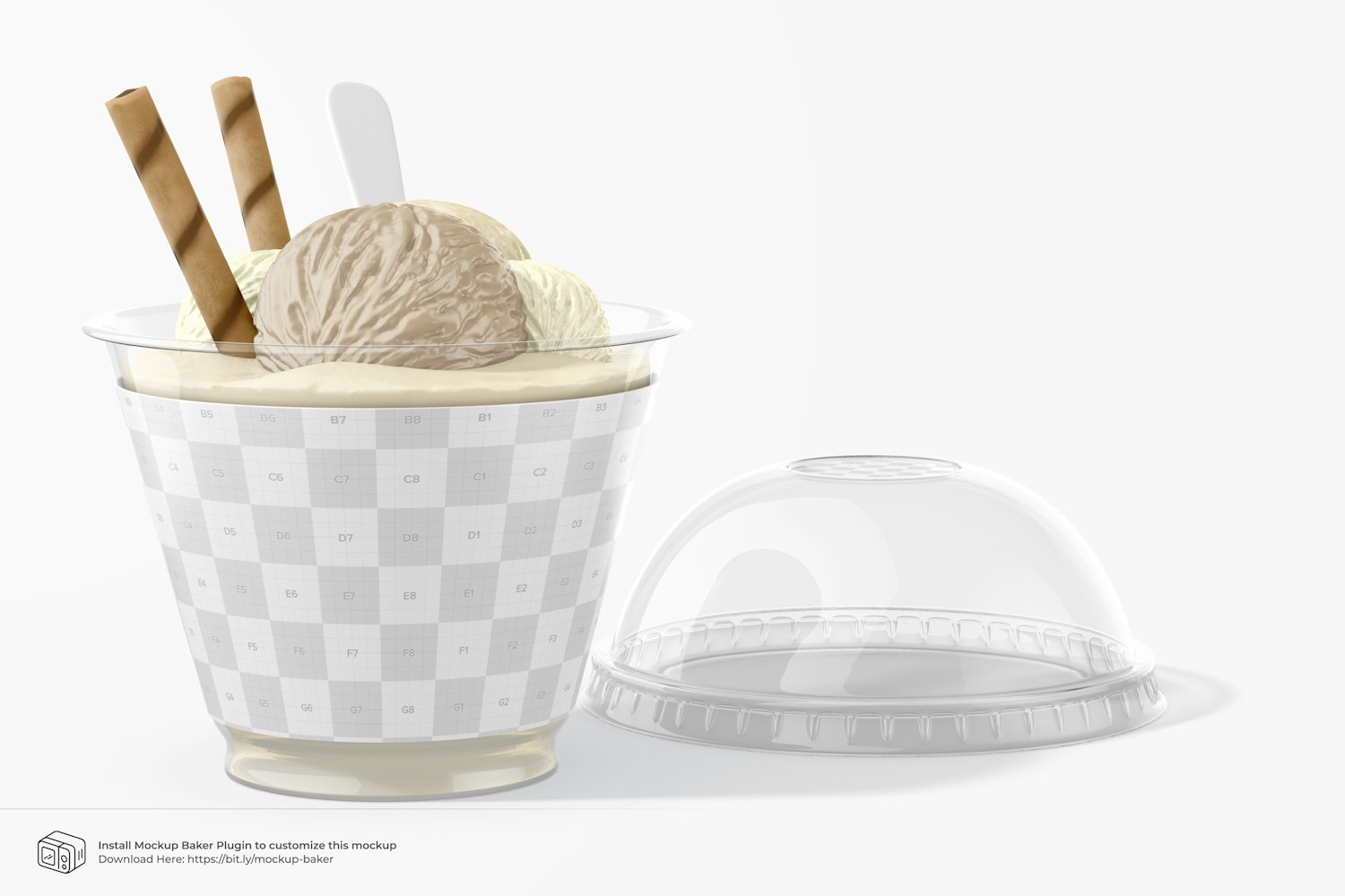 9 oz Ice Cream Cup with Lid Mockup, Opened