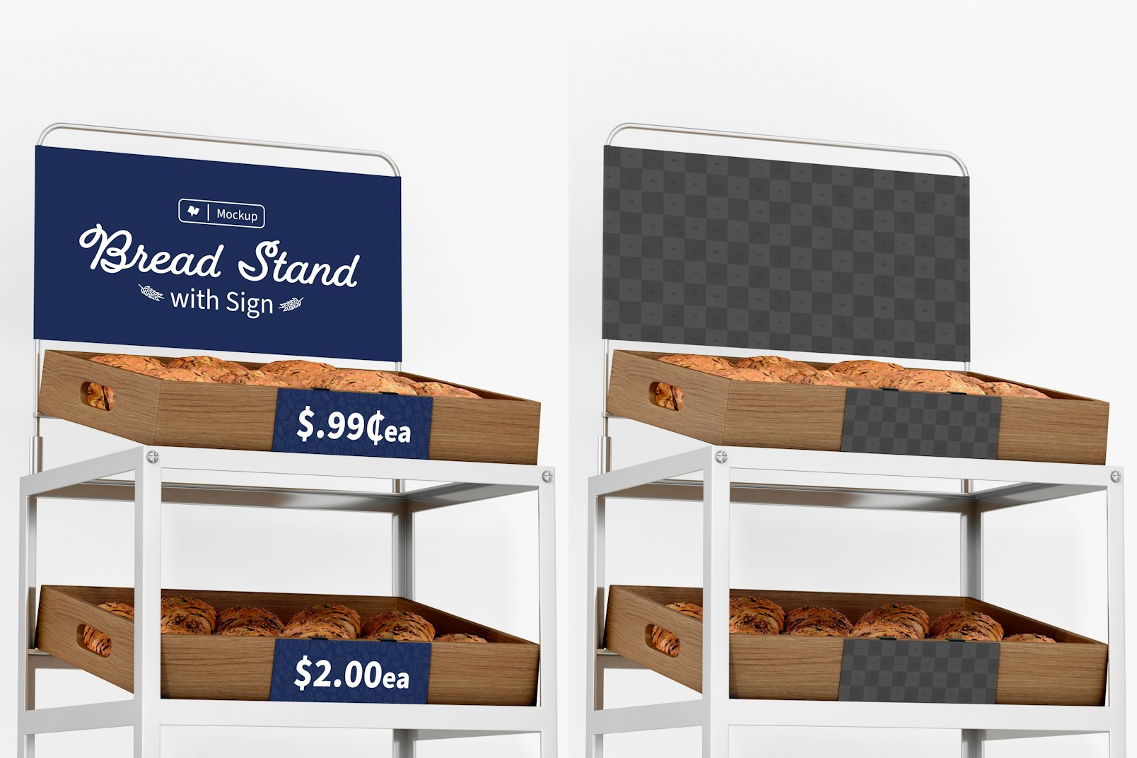 Bread Stand with Sign Mockup, Close Up
