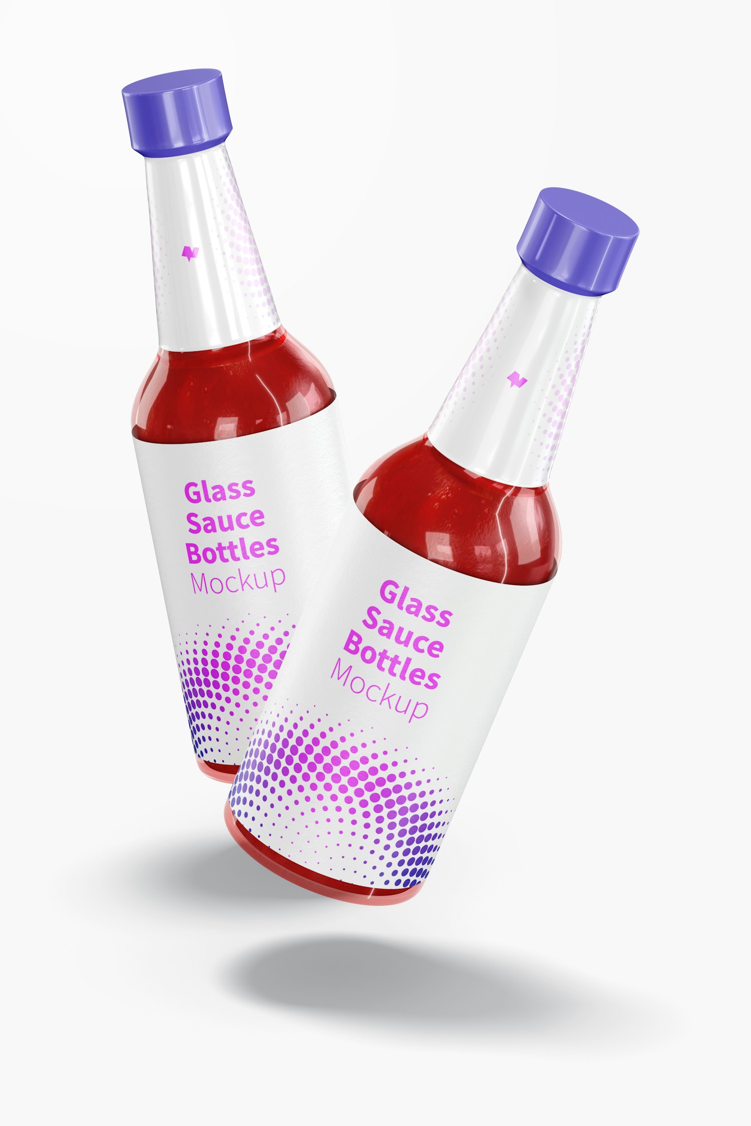 10 oz Glass Sauce Bottles Mockup, Floating