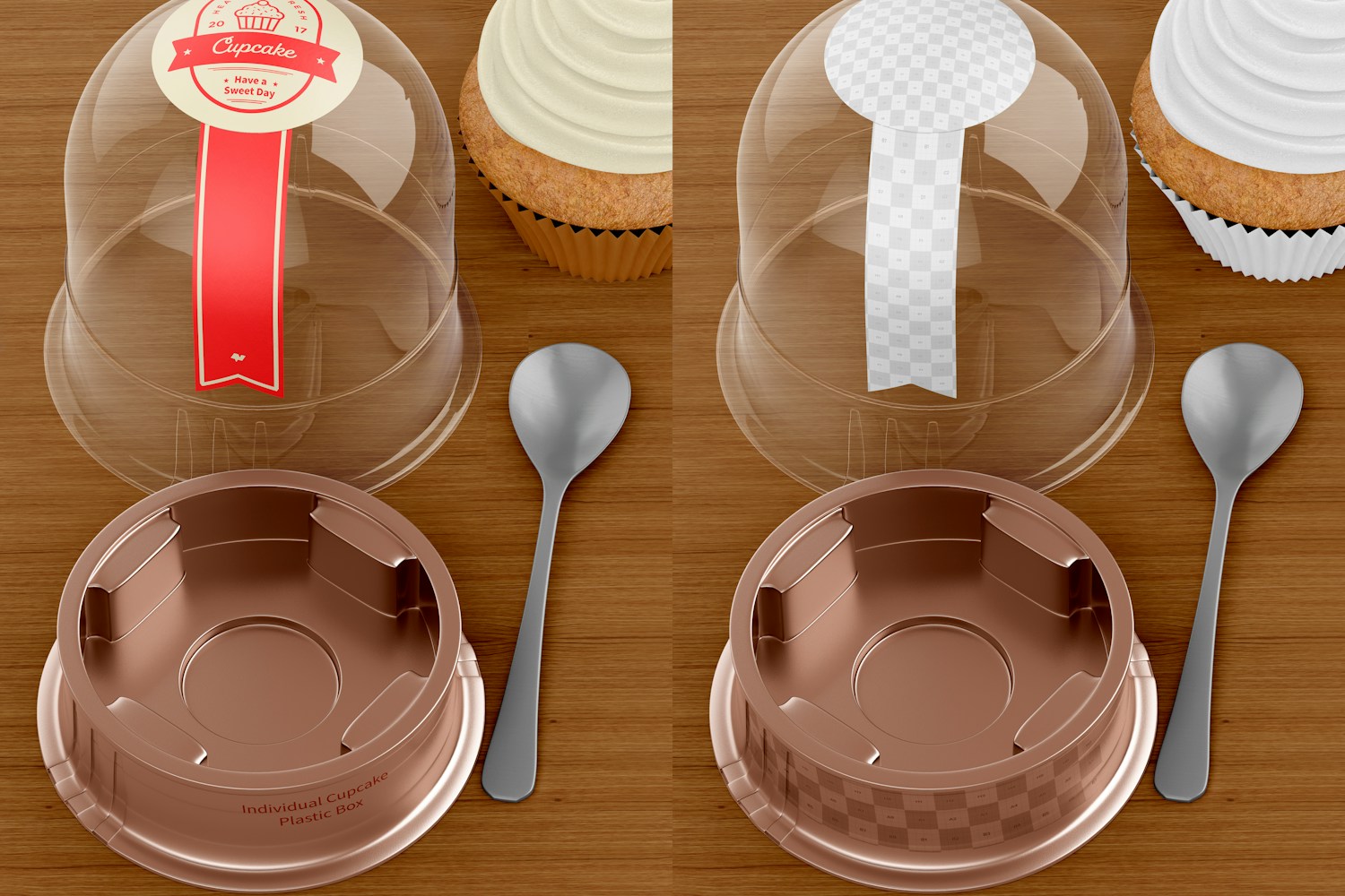 Individual Cupcake Plastic Box with Spoon Mockup