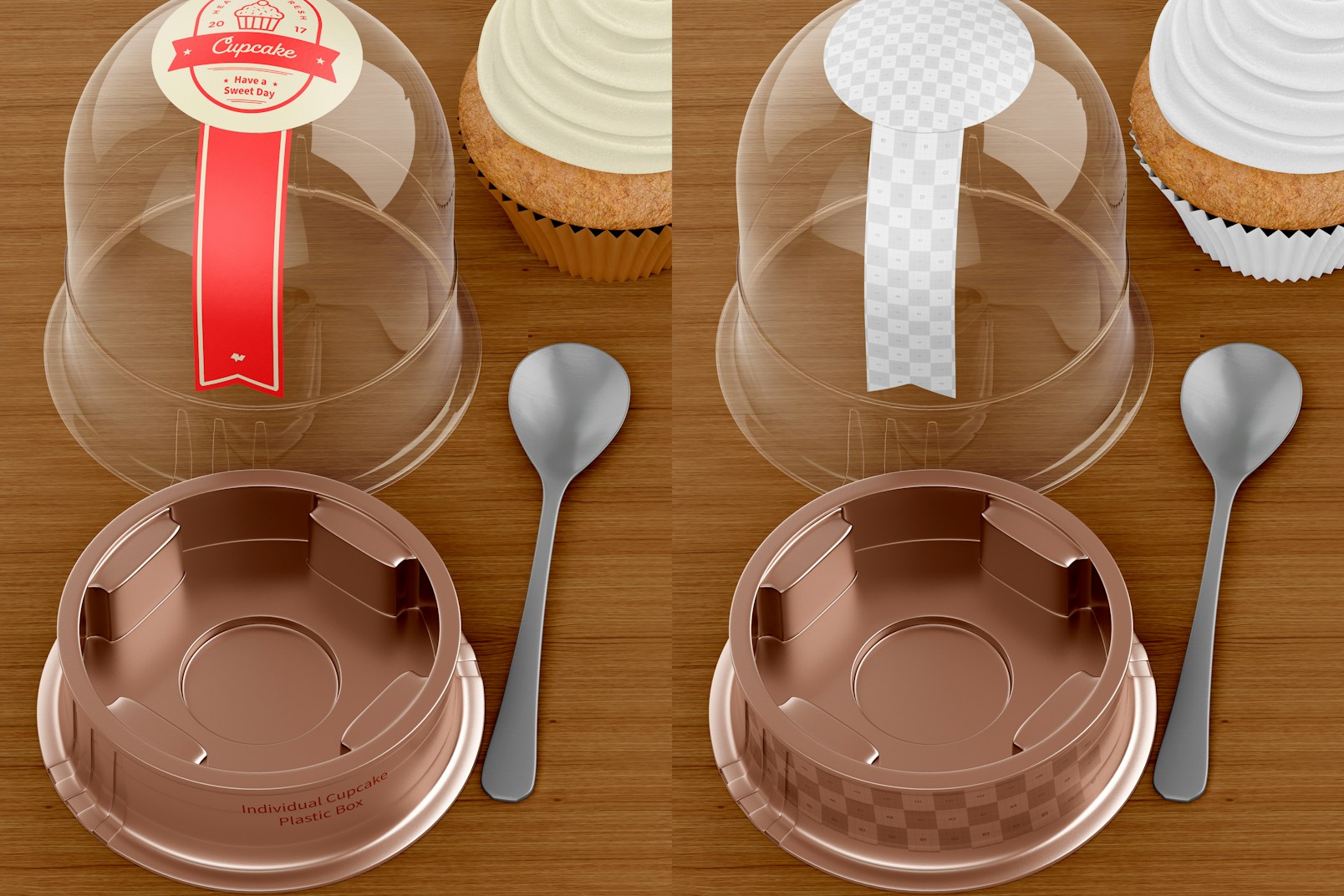 Maqueta de Caja Plástica Individual para Cupcake con Cuchara
