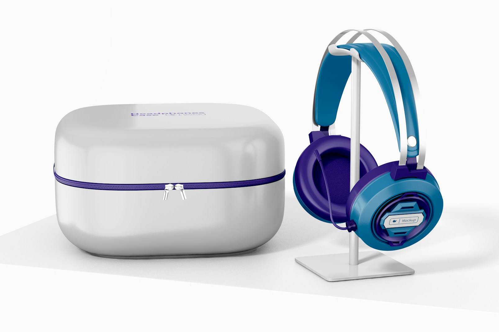 Headphones with Case Mockup, Perspective View