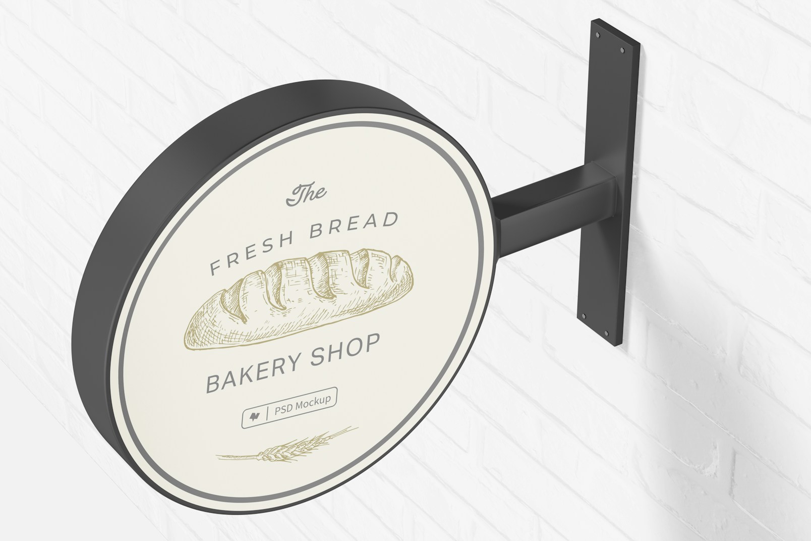 Round Wall Sign Mockup, Perspective