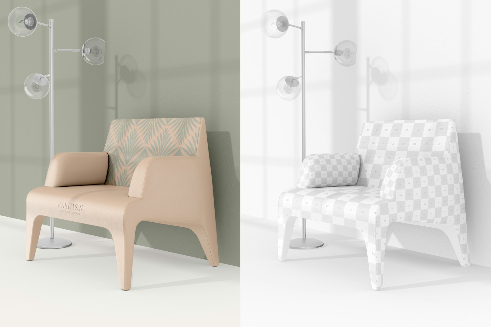 Modern Fabric Arm Chair Mockup, with Lamp