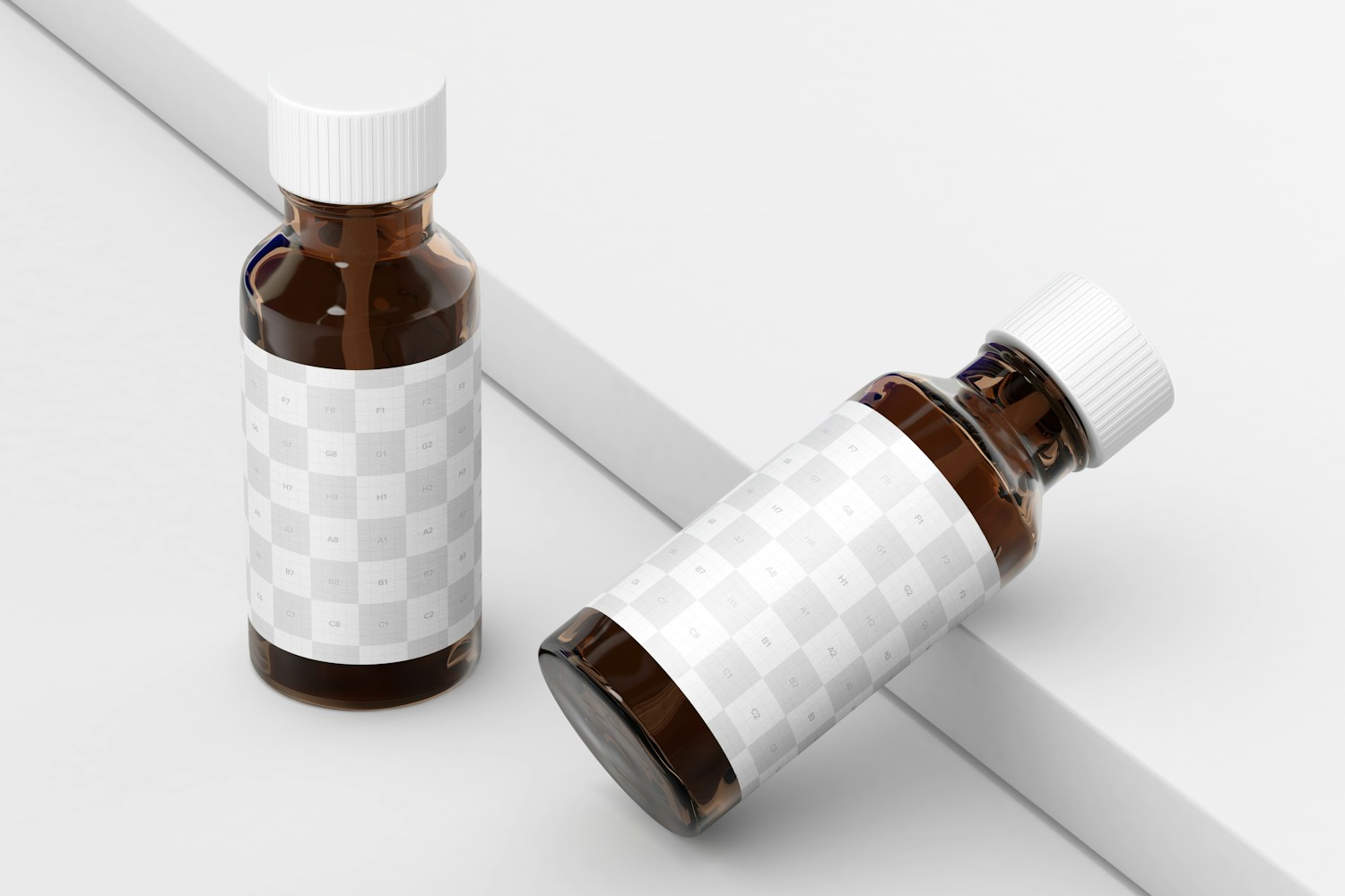 Glass Bottles with Brush Applicator Mockup, Left View Glass Bottles with Brush Applicator Mockup, Left View