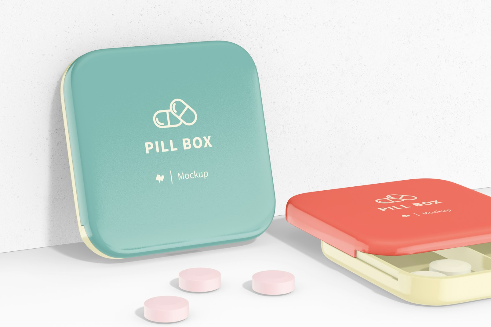 Pillboxes with Sliding Lid Mockup, Leaned and Opened