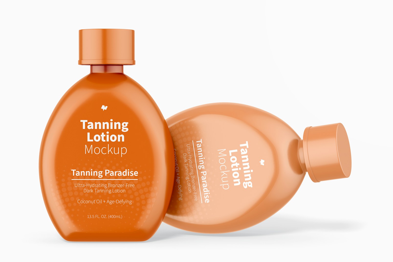13.5 oz Tanning Lotion Bottles Mockup, Standing and Dropped