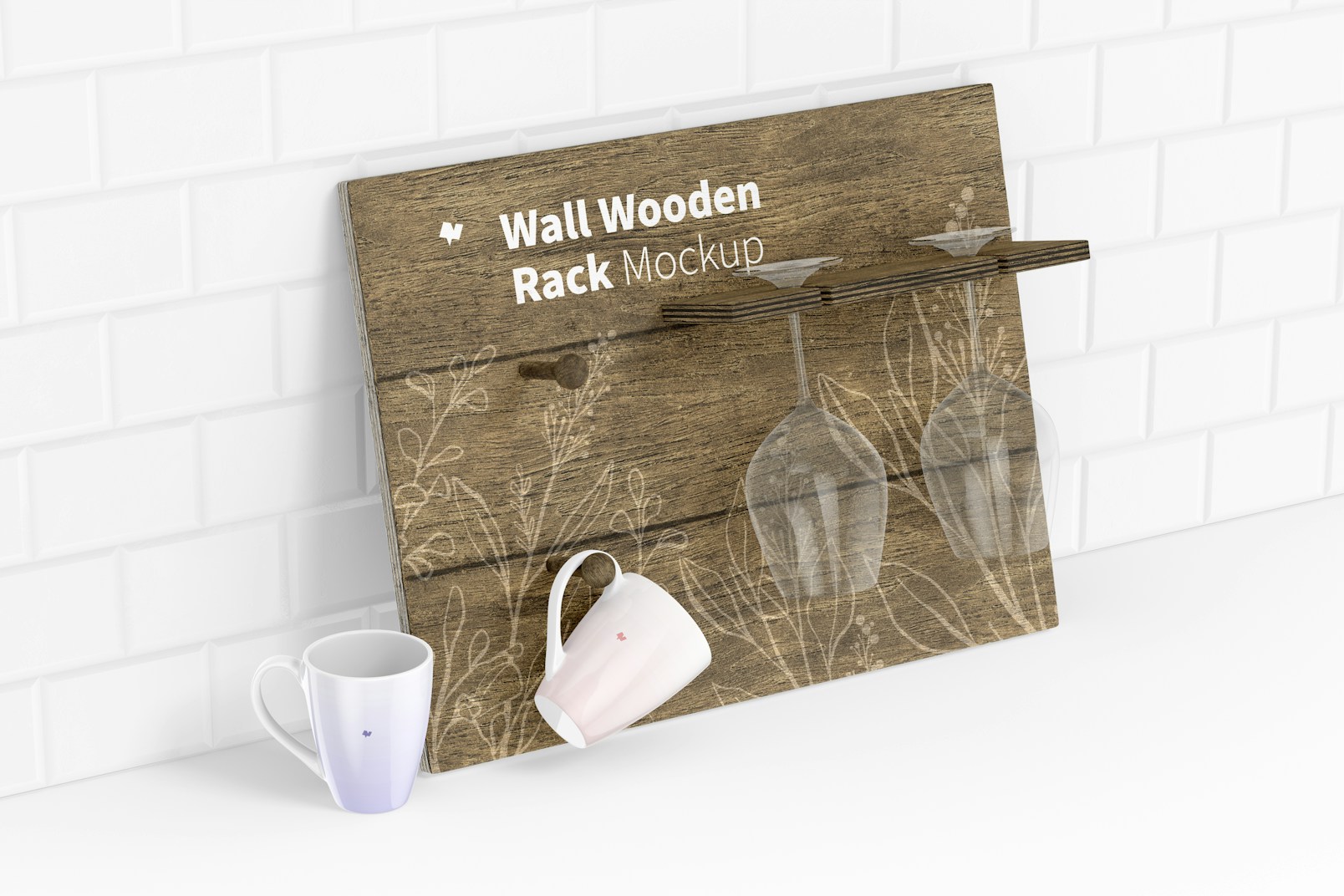 Wall Wooden Rack Mockup, Leaned
