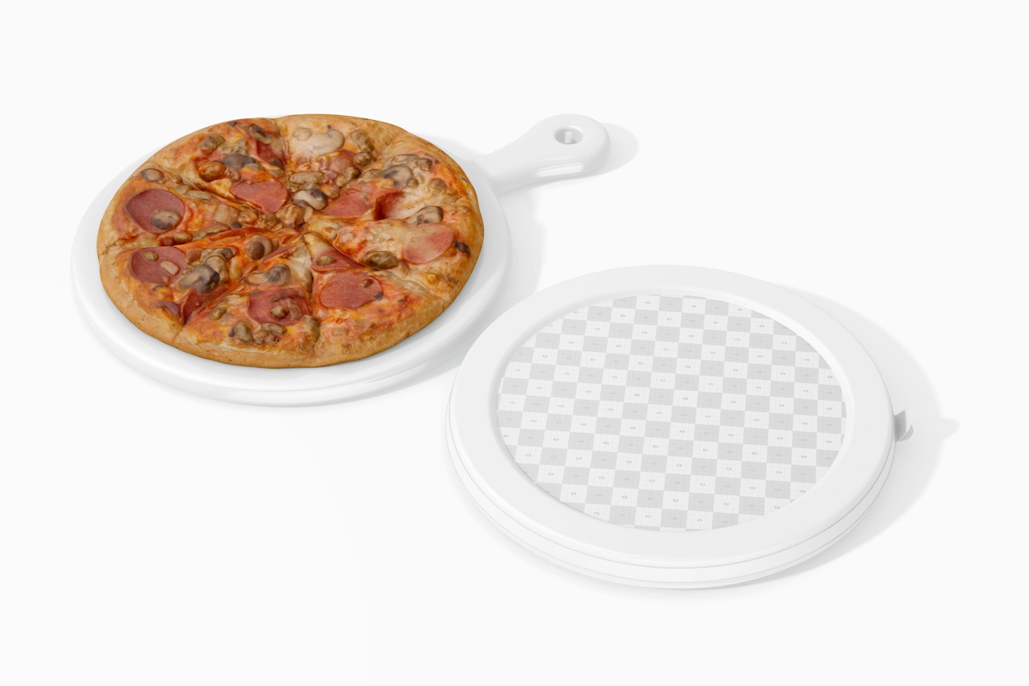 Round Pizza Packaging Mockup, Perspective
