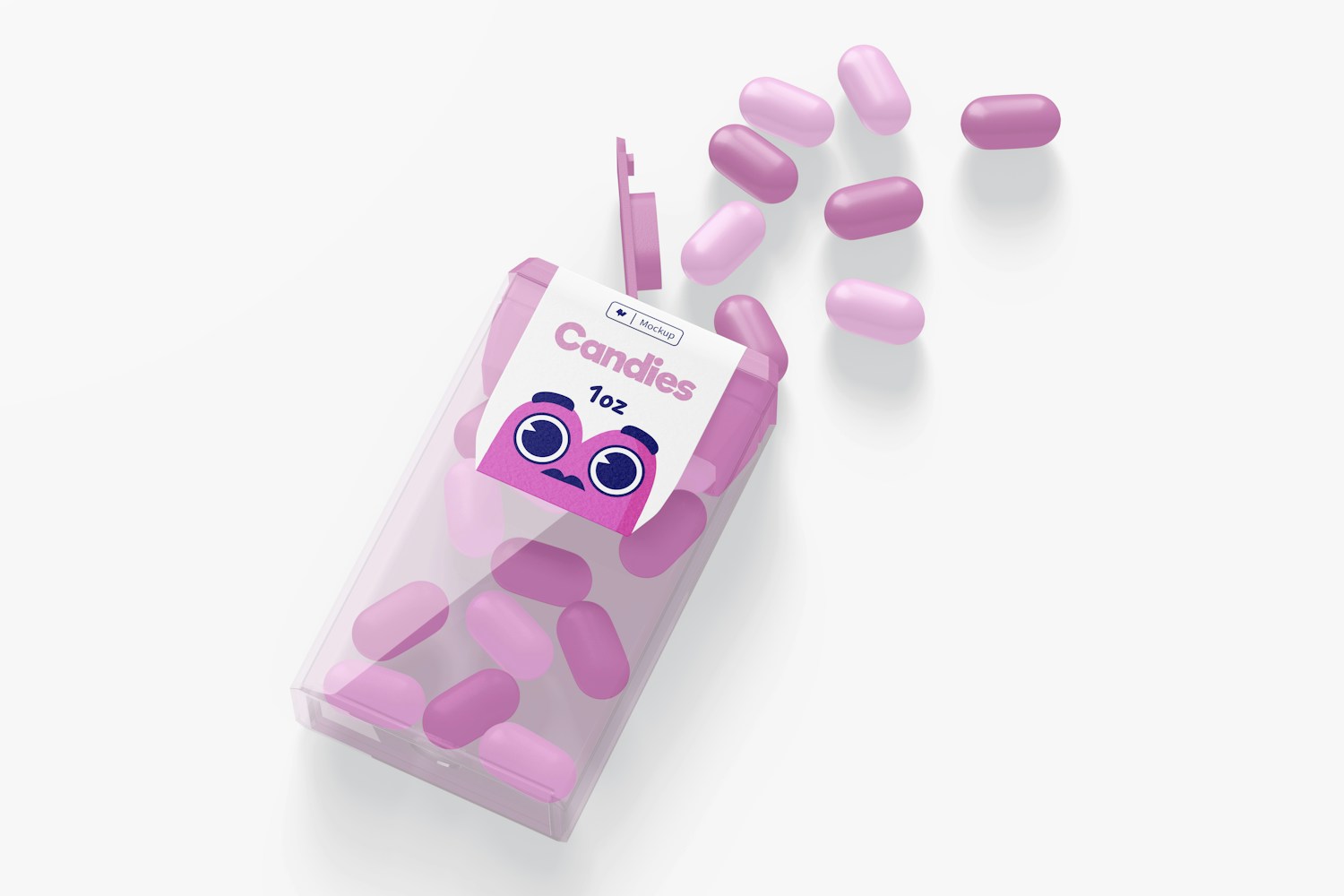 1 oz Plastic Candy Box Mockup, Opened 1 oz Plastic Candy Box Mockup, Opened