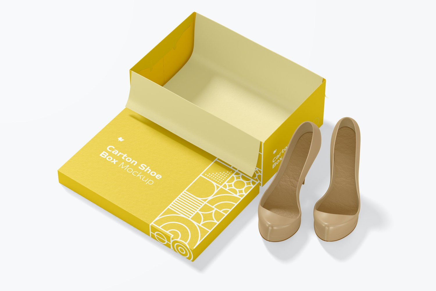 Carton Shoe Box Mockup, Top View Carton Shoe Box Mockup, Top View