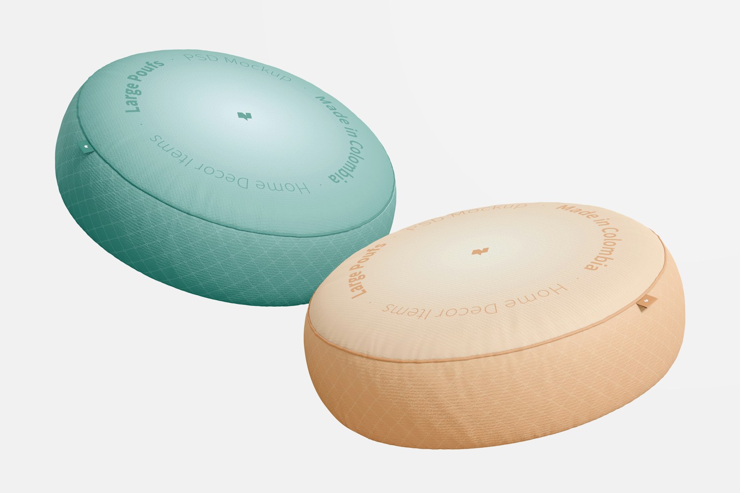 Large Poufs Mockup, Floating Large Poufs Mockup, Floating