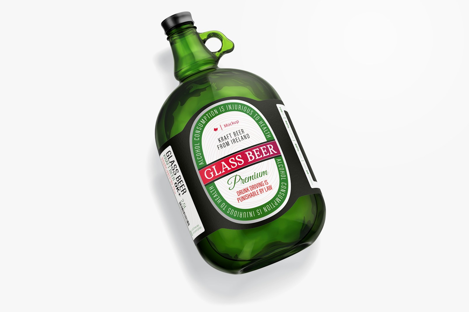 Glass Beer Bottle with Handle Mockup, Top View