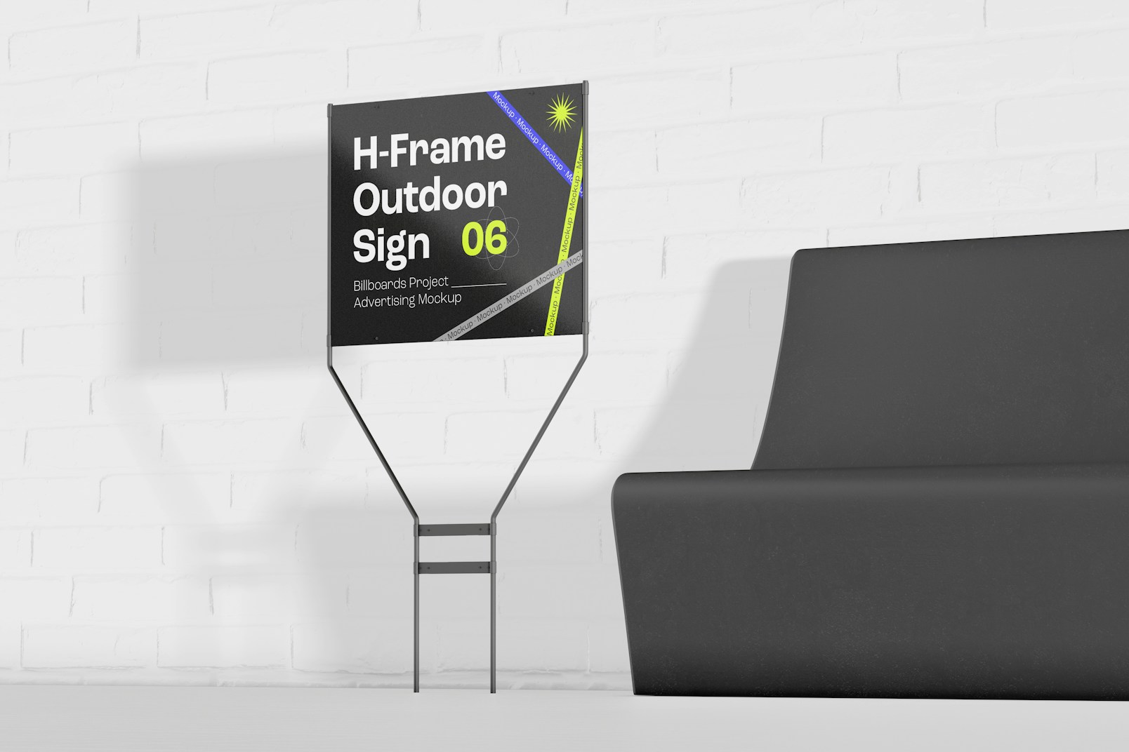 H-Frame Outdoor Sign Mockup, with Bench