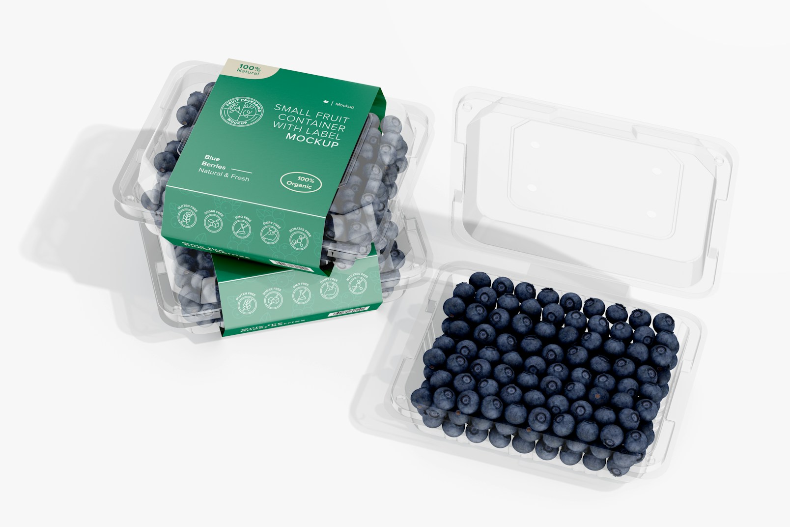 Small Fruit Containers with Label Mockup, Opened