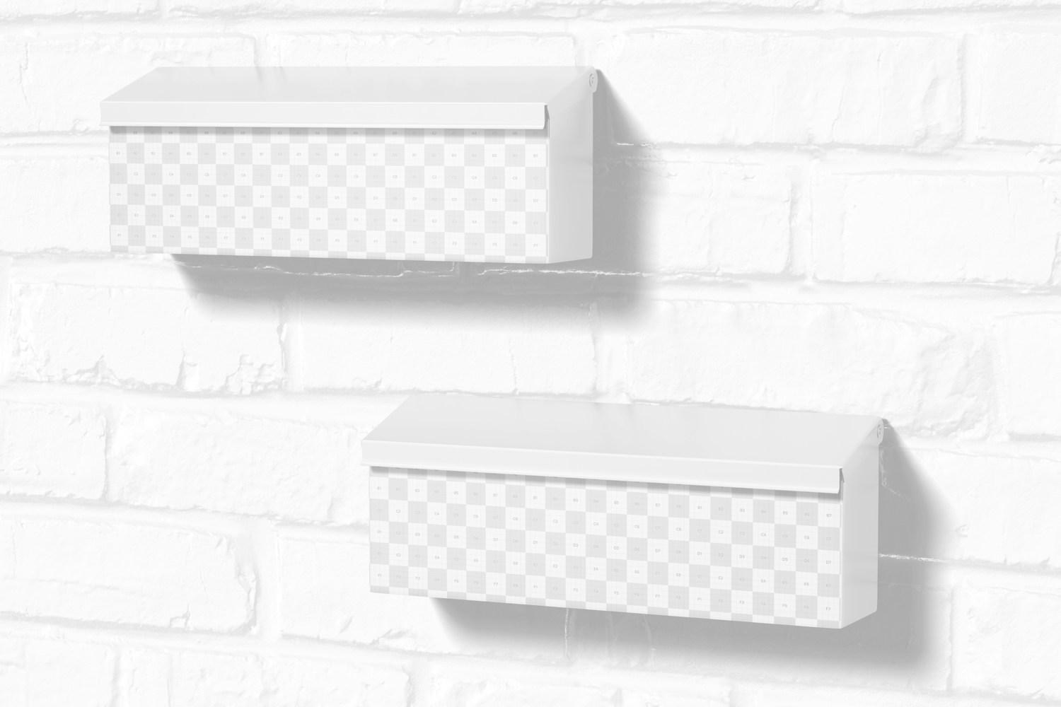 Small Mailboxes Mockup, on Wall