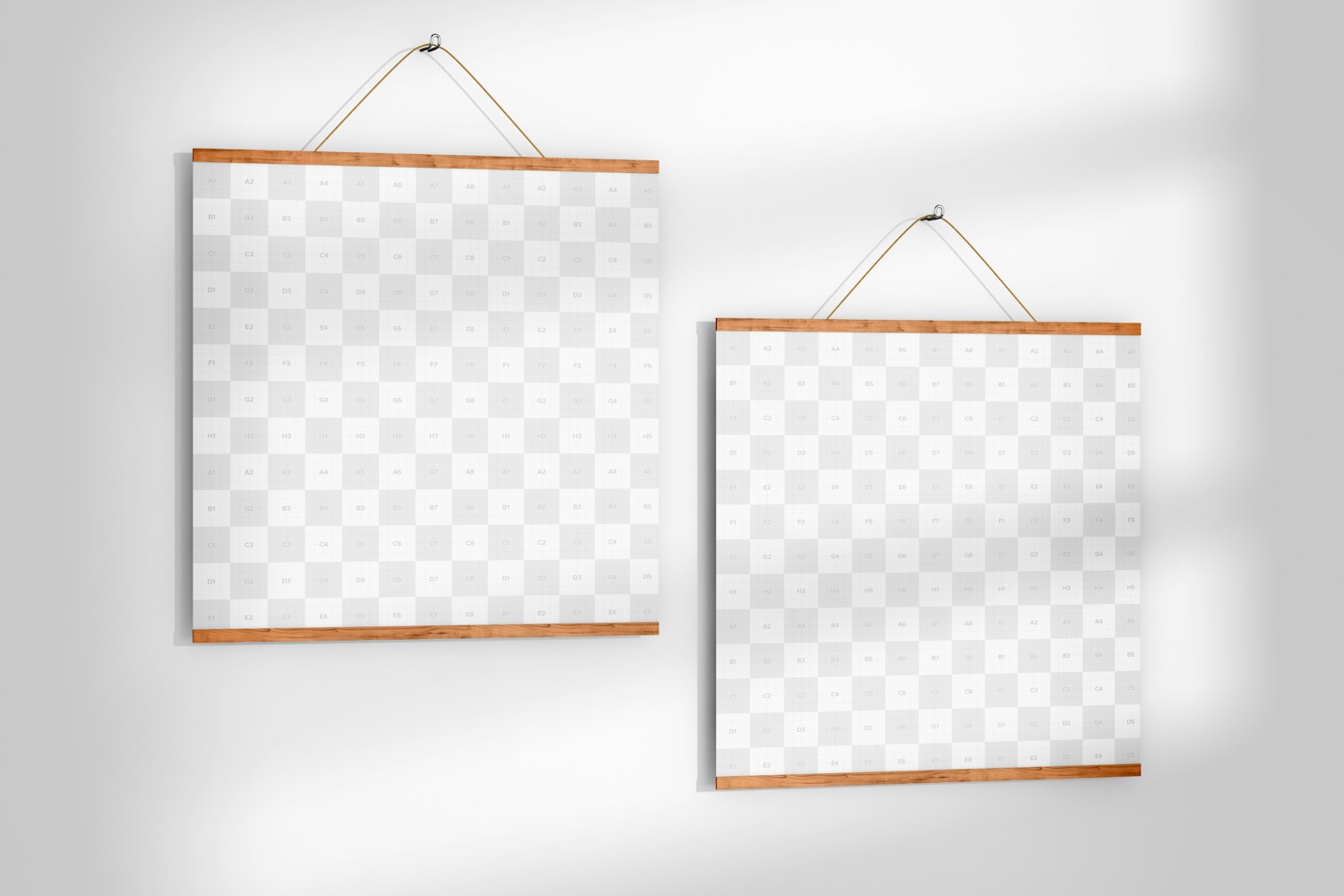 1:1 Wooden Frame Poster Hangers Mockup, Front View