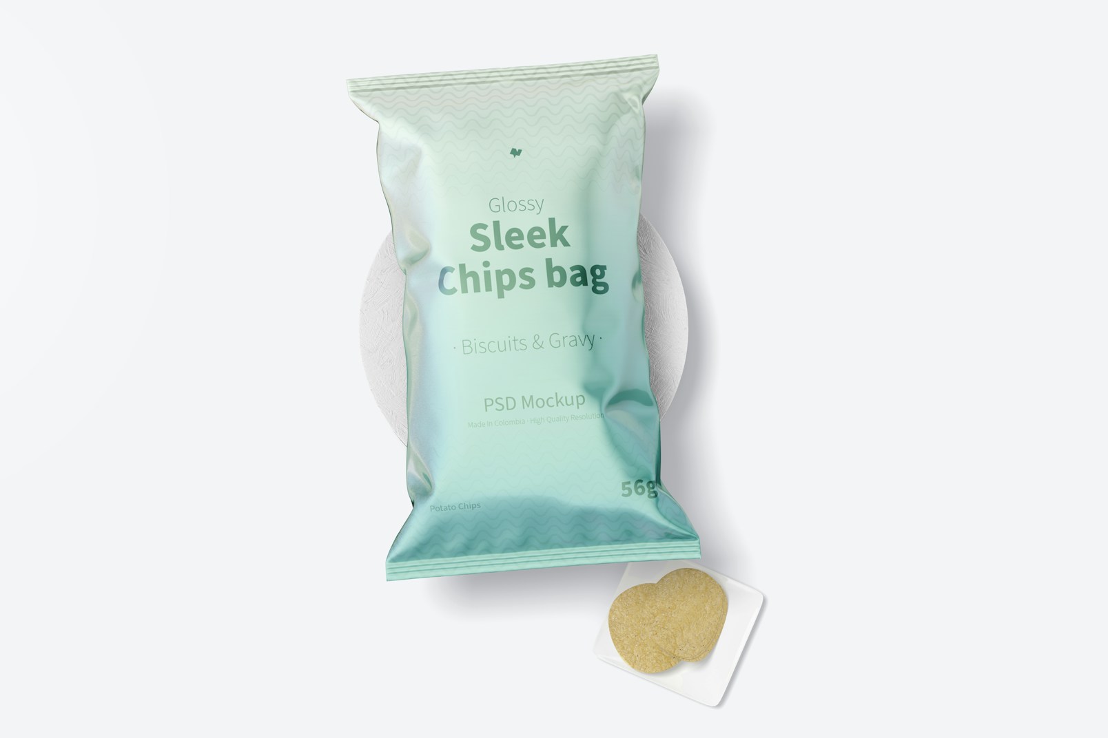 Glossy Sleek Chips Bags Mockup, Top View