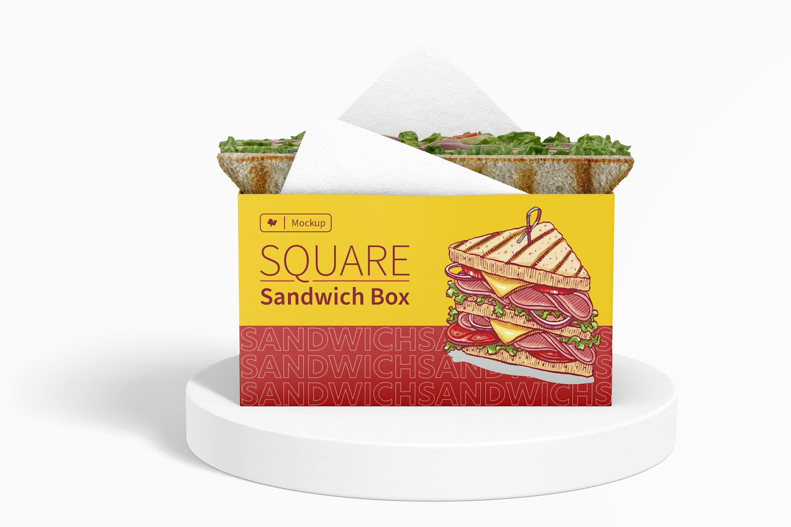 Square Sandwich Box Mockup, Front View