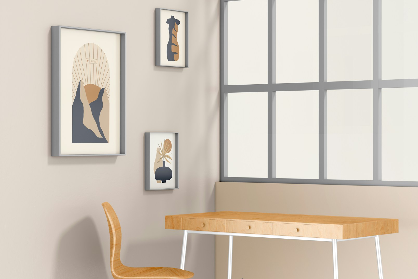 Home Office Space Frames Mockup, Perspective