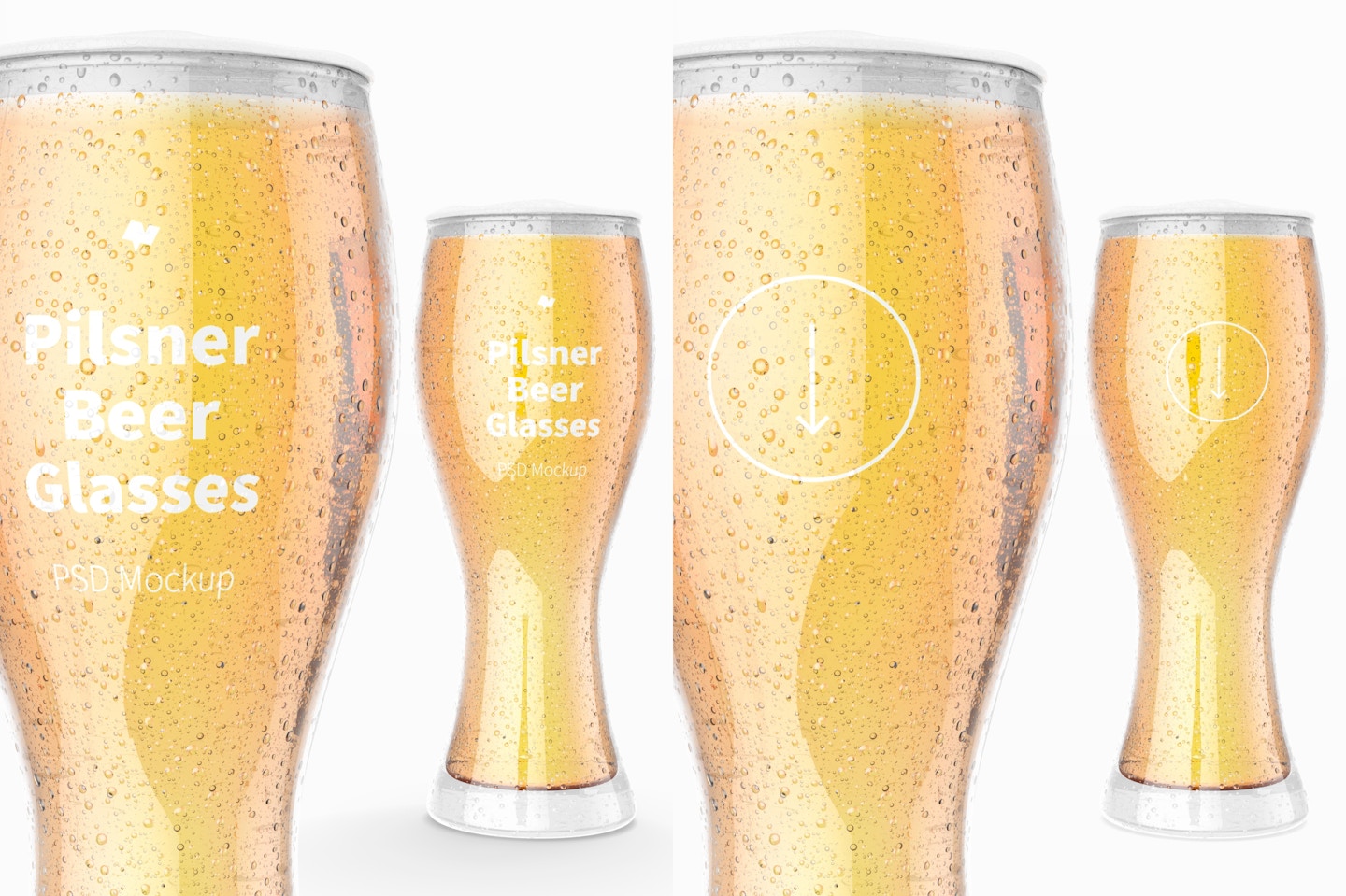 Pilsner Beer Glasses Mockup, Close Up