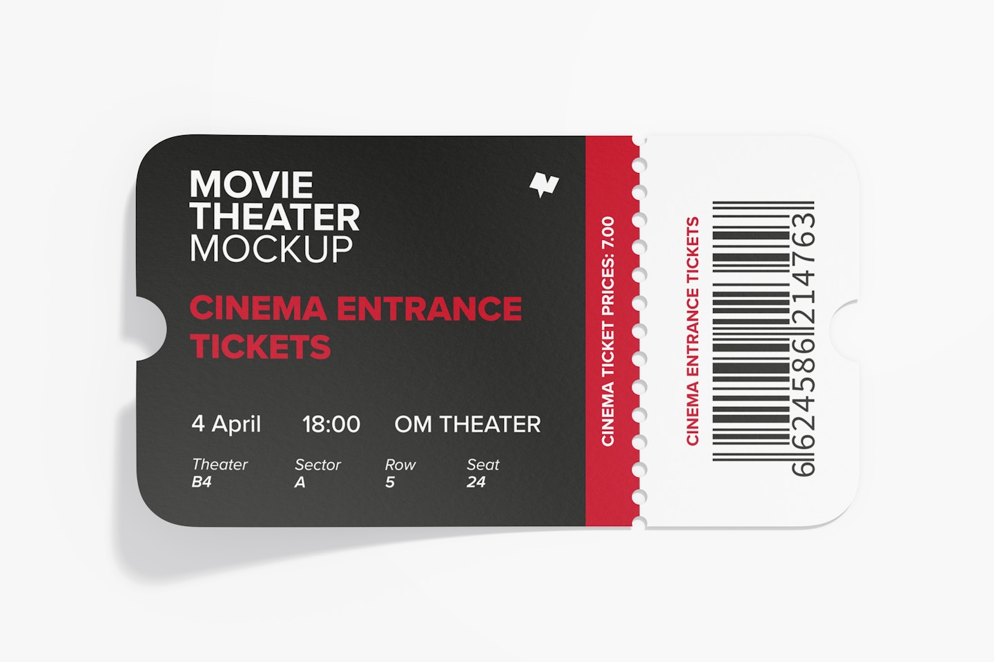 Cinema Entrance Ticket Mockup, Top View