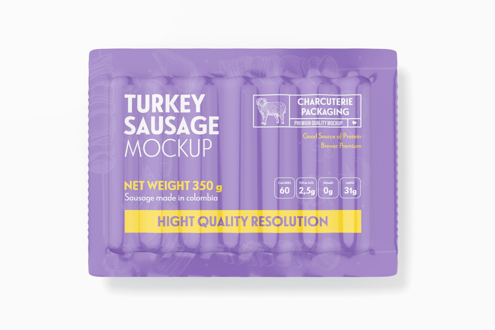 Turkey Sausage Packaging Mockup, Top View