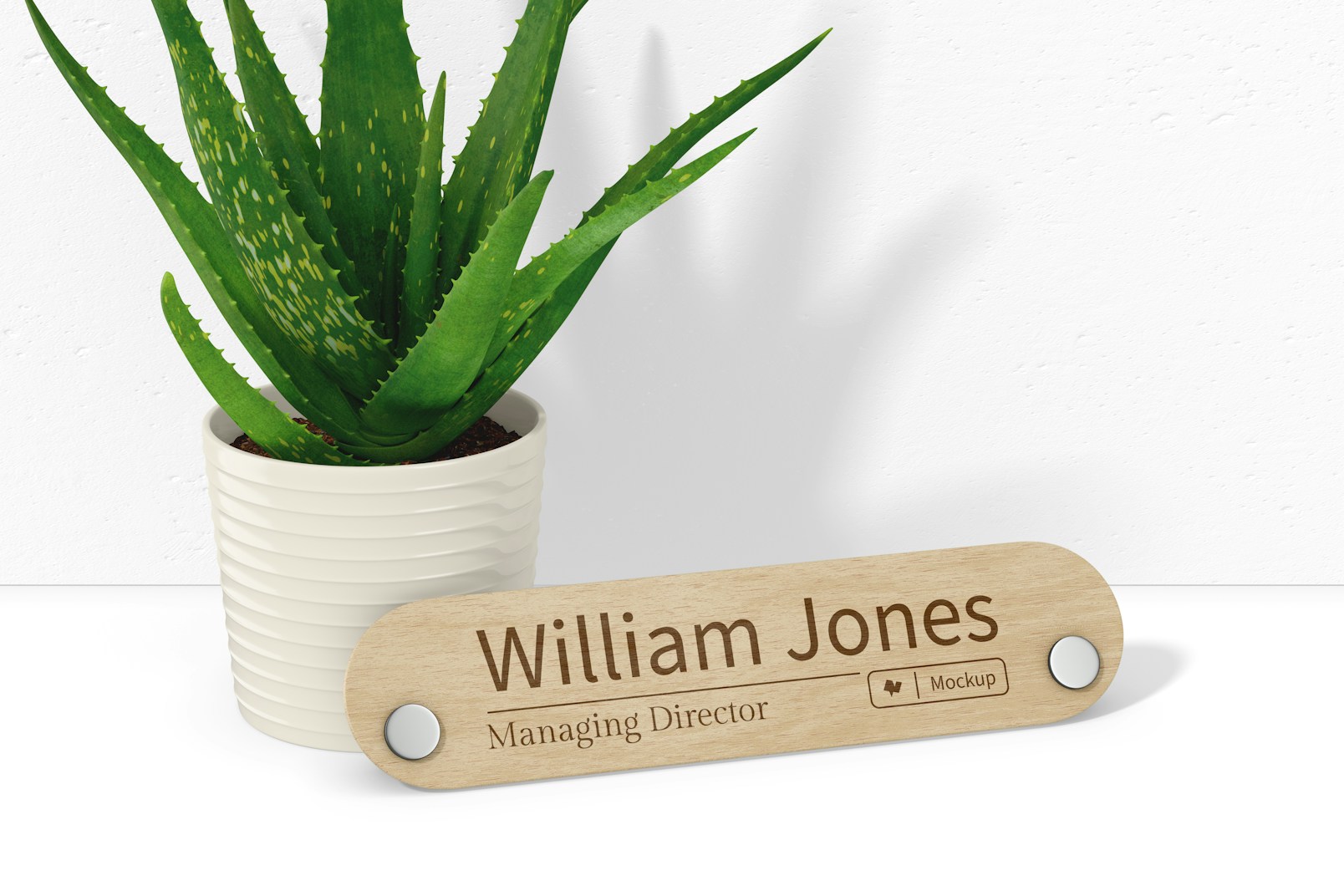 Round Desk Name Plate Mockup, Left View