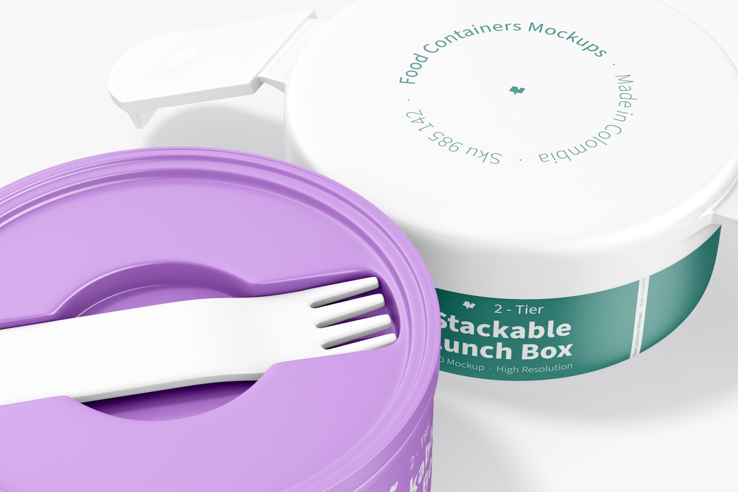 2-Tier Stackable Lunch Box Mockup, Close Up