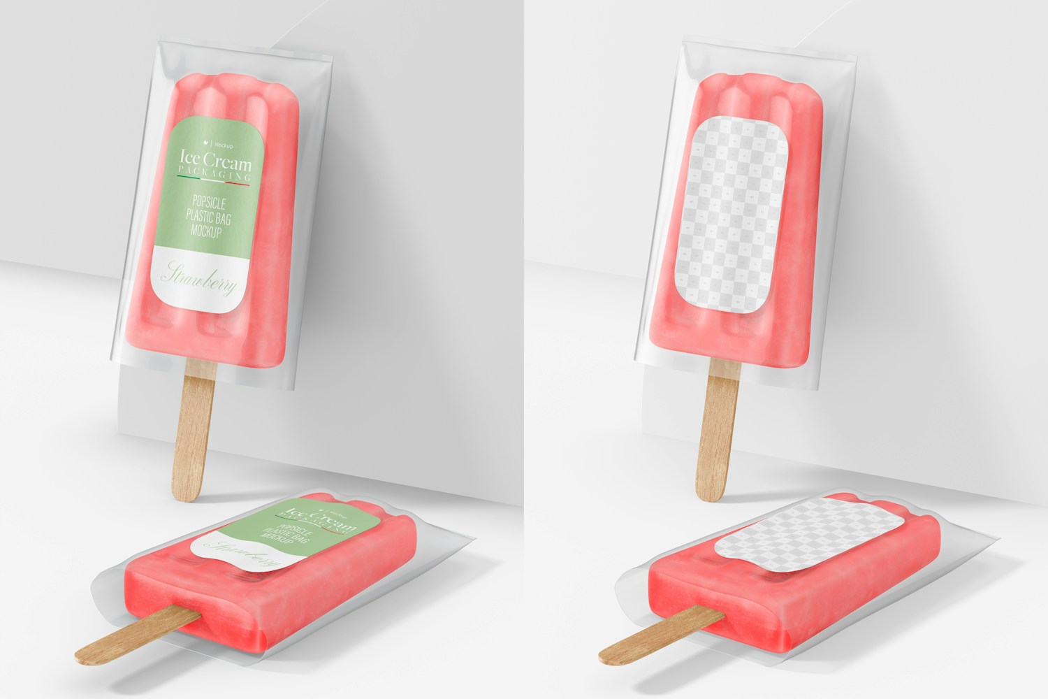 Popsicle Plastic Bags with Tag Mockup, Leaned