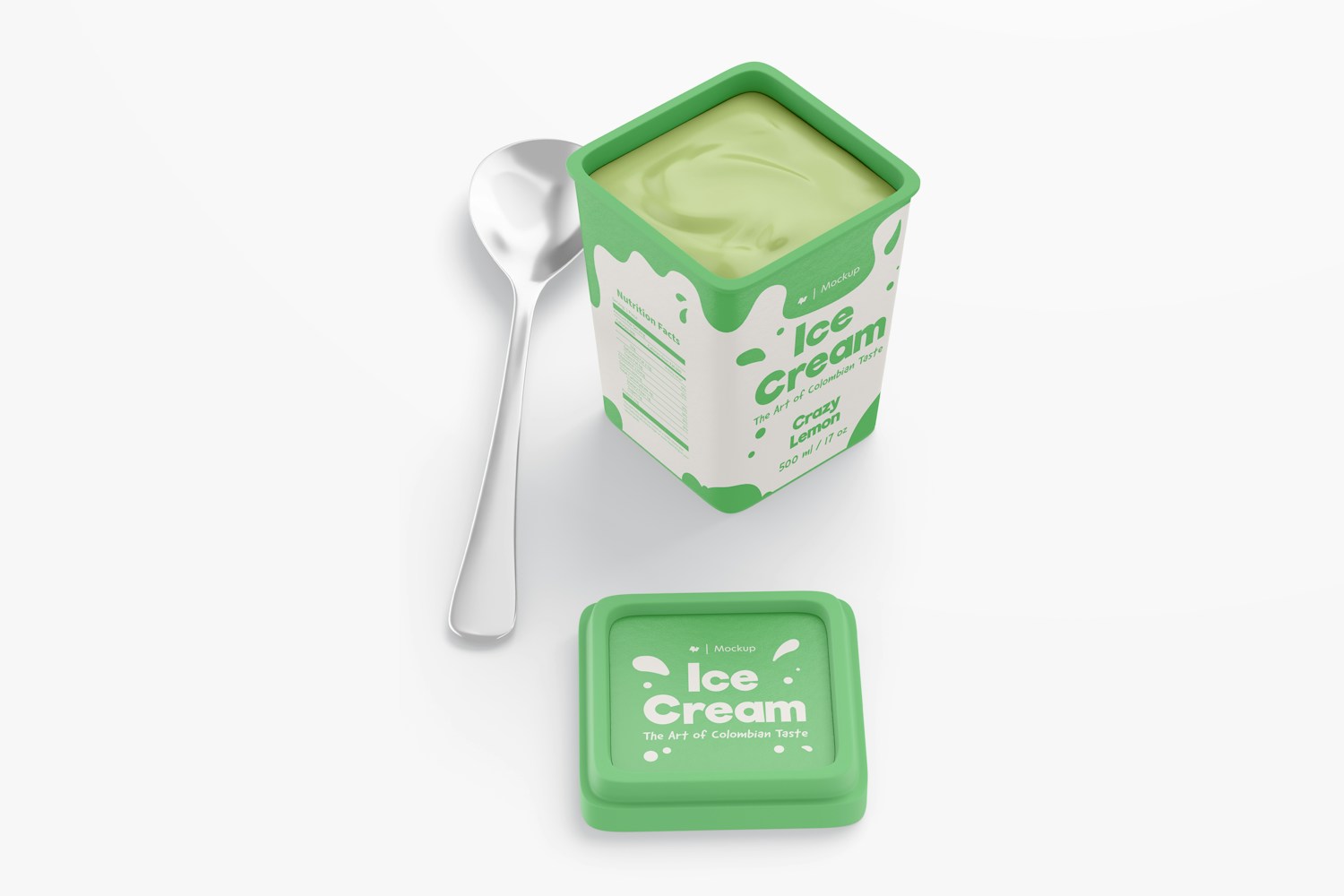 Square Ice Cream Cup Mockup, Top View