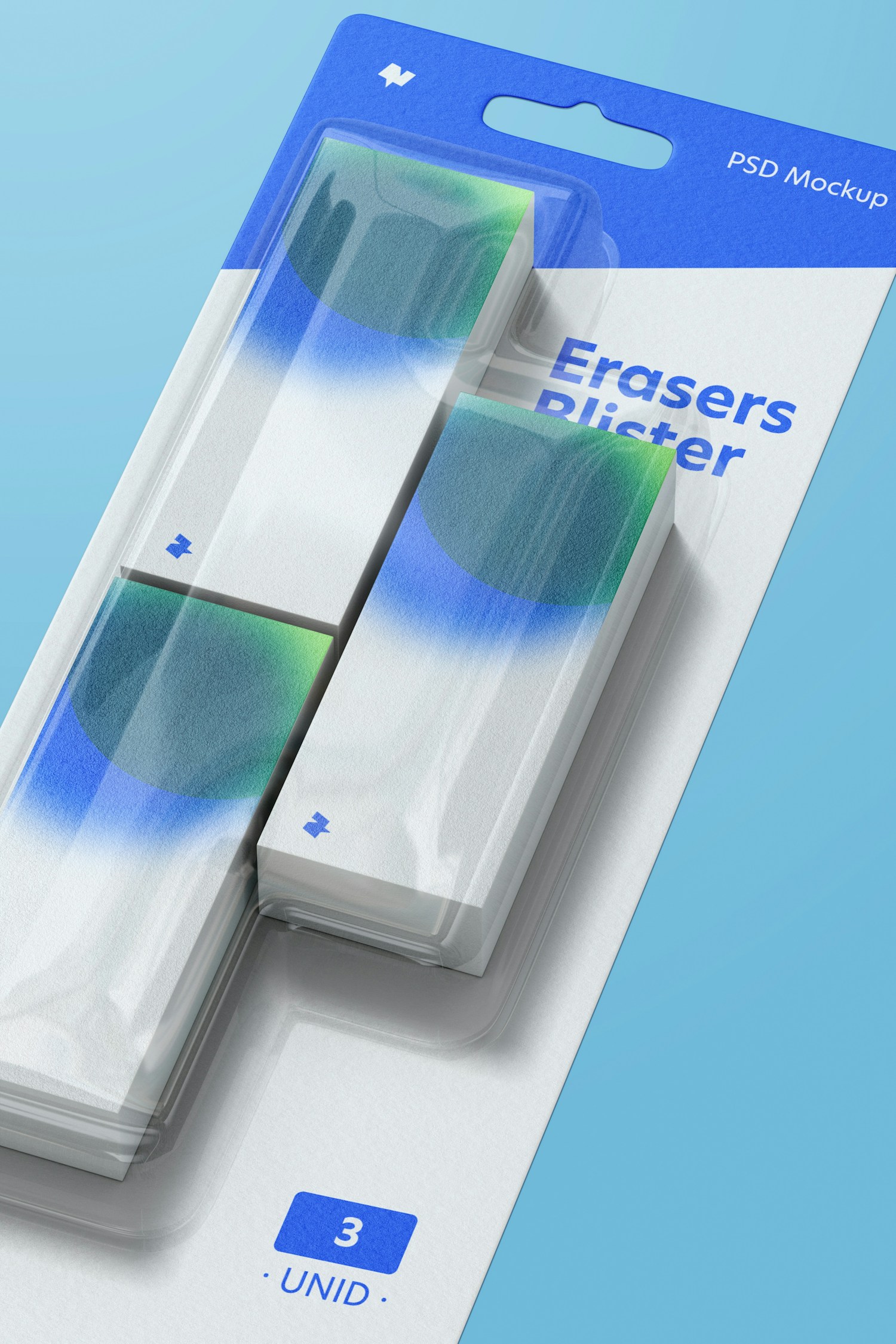 Erasers Blister Mockup, Close Up