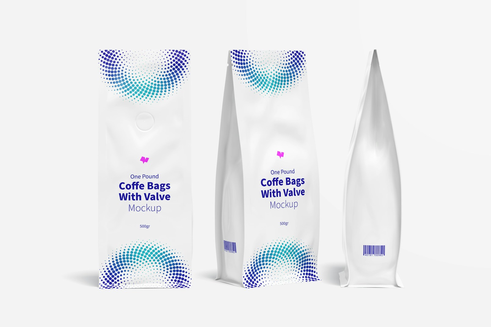 One Pound Coffee Bags with Valve Mockup, Multiple Views
