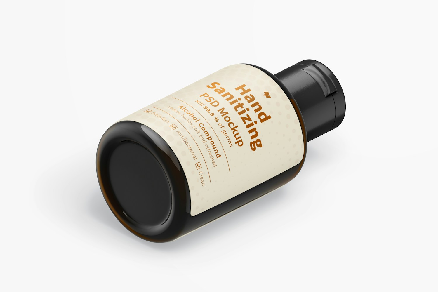Portable Hand Sanitizing Gel with Label Mockup, Isometric Left View