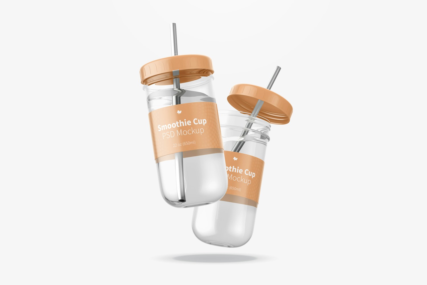 Smoothie Cups with Lid Mockup, Floating