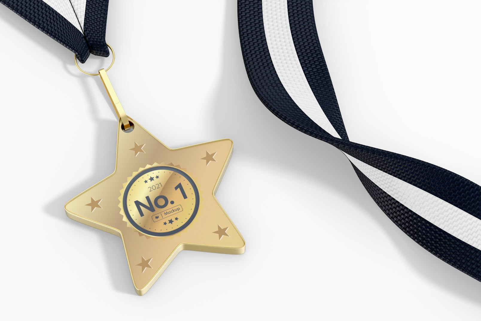 Star Competition Medal with Ribbon Mockup, Close Up